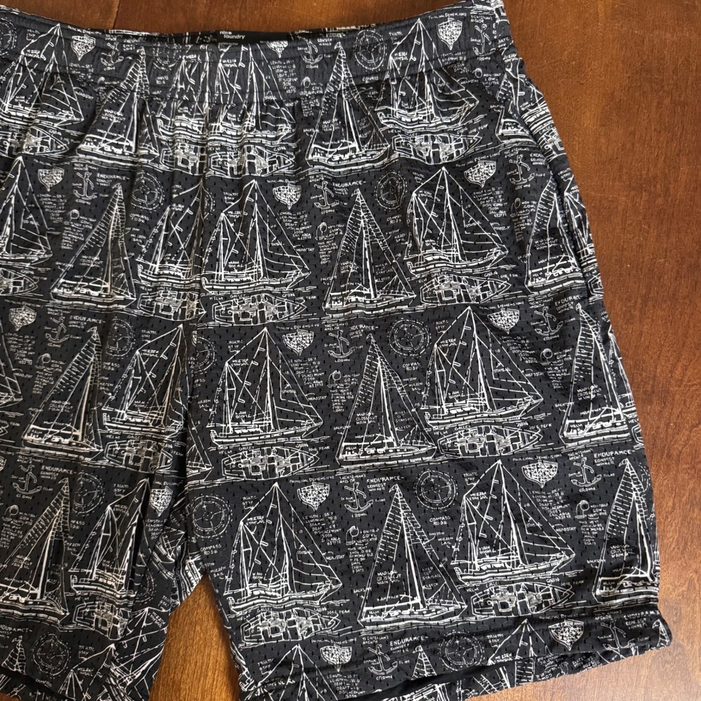 Nice Laundry Lounge Shorts Men Large Black Sailboat Blueprint Excellent Mesh 6in